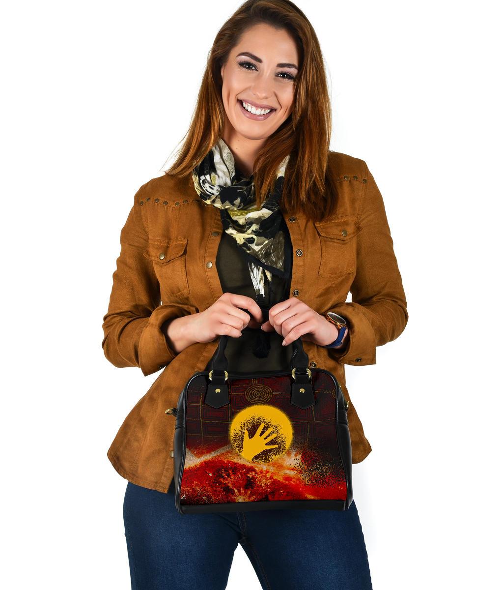 Aboriginal Shoulder Handbag - Indigenous Flag Hand Art - Vibe Hoodie