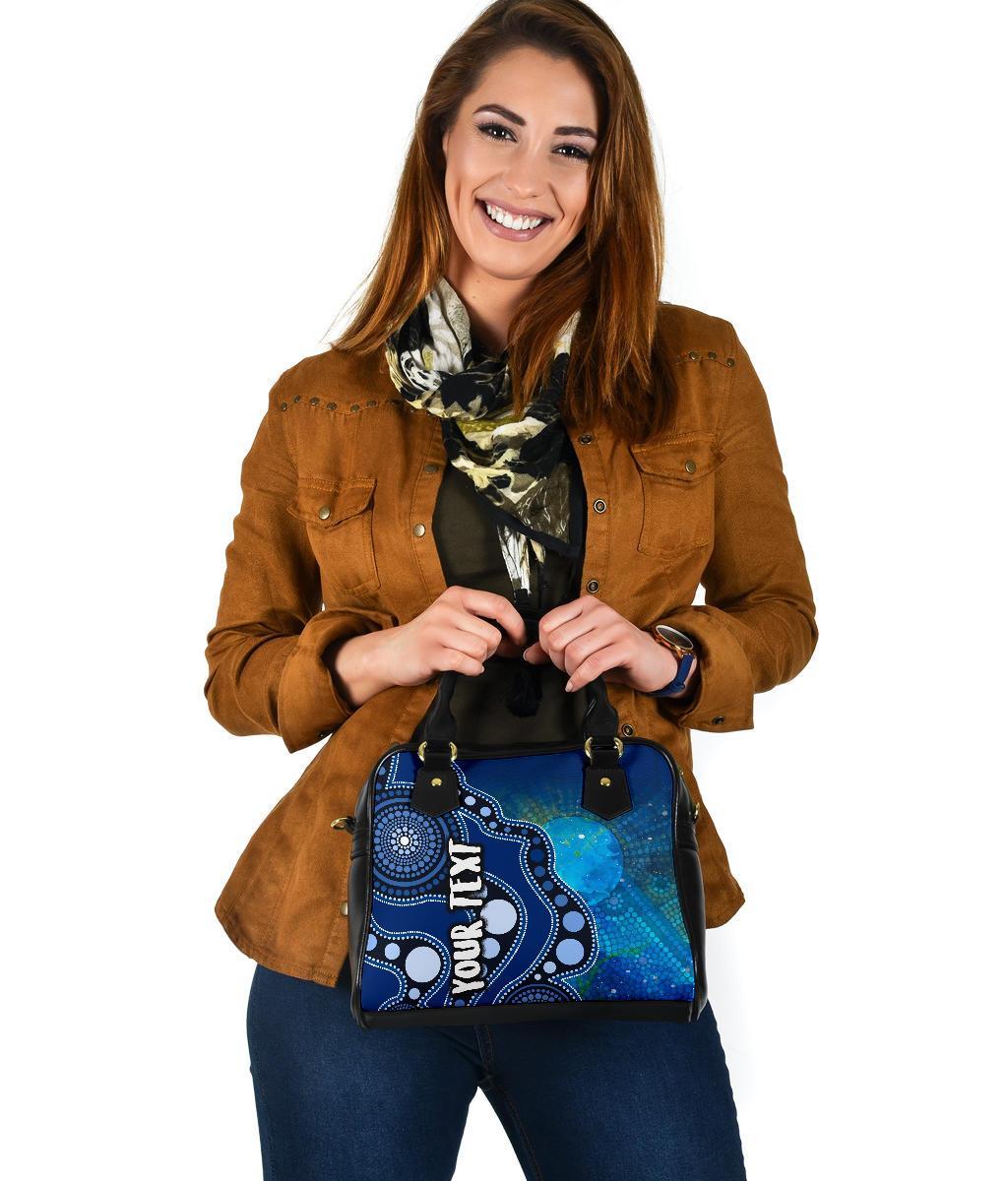 [Custom Text] Aboriginal Shoulder Handbag- Australia Indigenous Flag Circle Dot Painting Art (Blue) - Vibe Hoodie