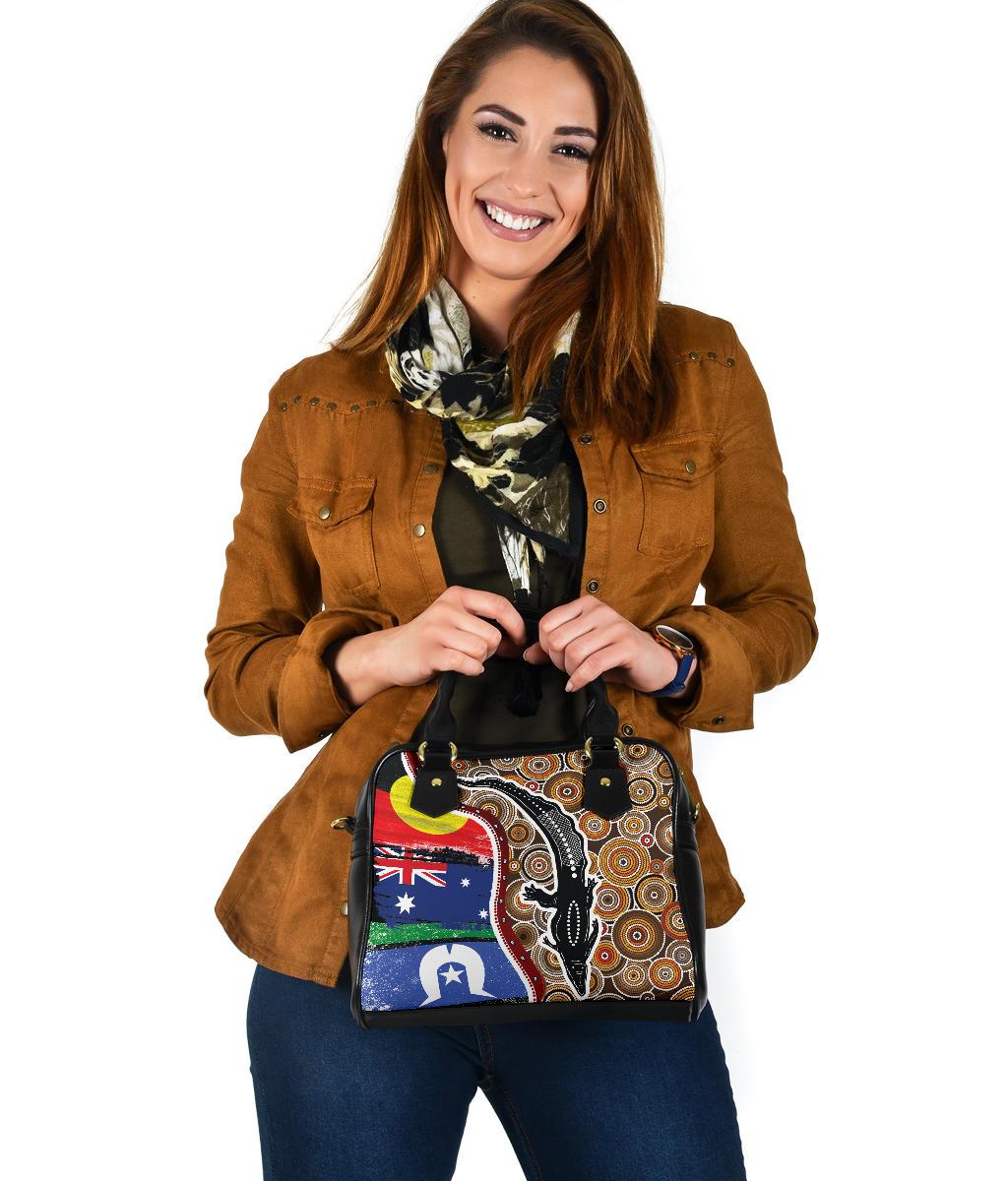 Shoulder Handbag - Australian Aboriginal Crocodile With NAIDOC Flags - Vibe Hoodie