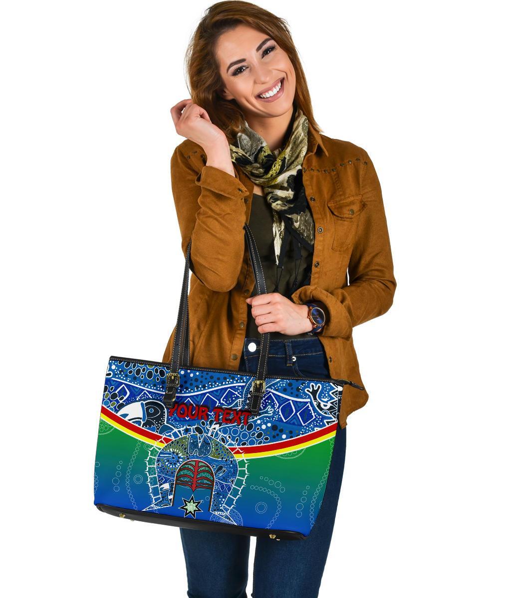 personalised-large-leather-tote-bag-torres-strait-symbol-with-aboriginal-patterns