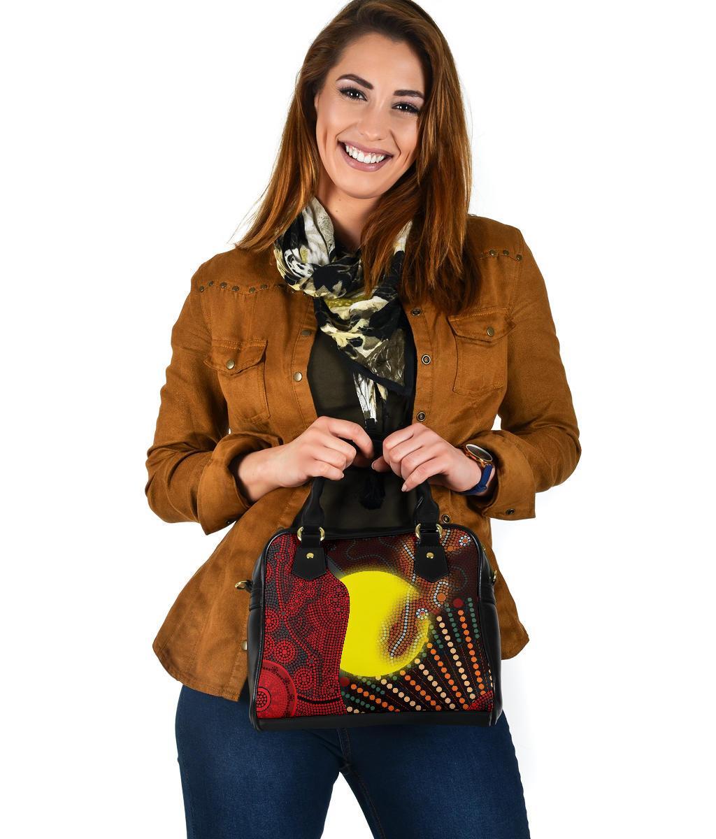 Aboriginal  Shoulder Handbag - Indigenous Snake Sun Dot Painting - Vibe Hoodie