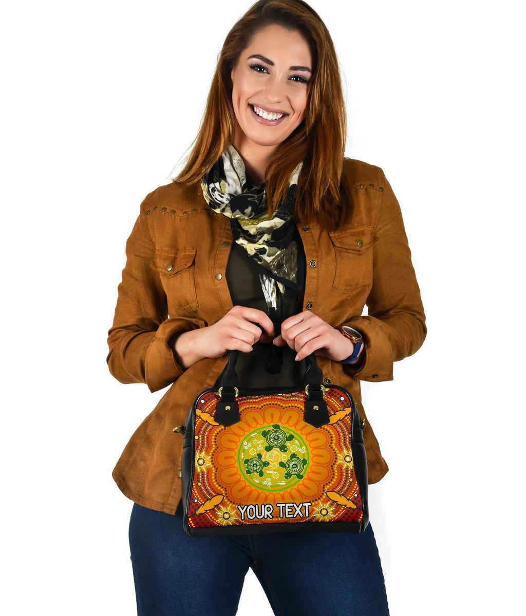 [Custom Text] Aboriginal Shoulder Handbag - Turtle Circle Dot Painting Art - Vibe Hoodie