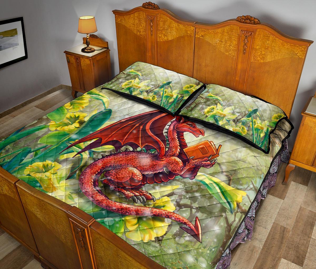 wales-quilt-bed-set-dragon-with-flowers