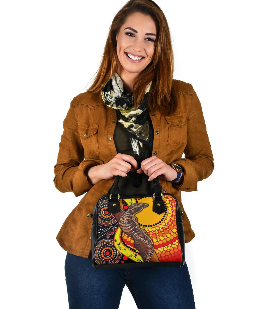 Shoulder Handbag - Australian Aboriginal Dot Painting Sun and Lizard - Vibe Hoodie