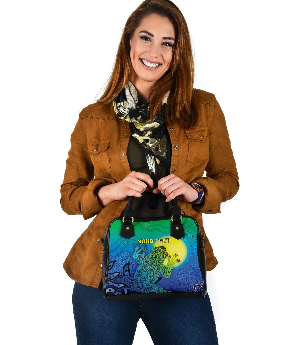 [Custom]Aboriginal Shoulder Handbag - Indigenous Frog (Blue) - Vibe Hoodie