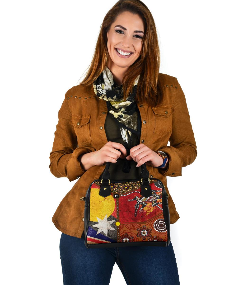 Shoulder Handbags - Aboriginal Dot Painting & Flags, Crocodile - Vibe Hoodie