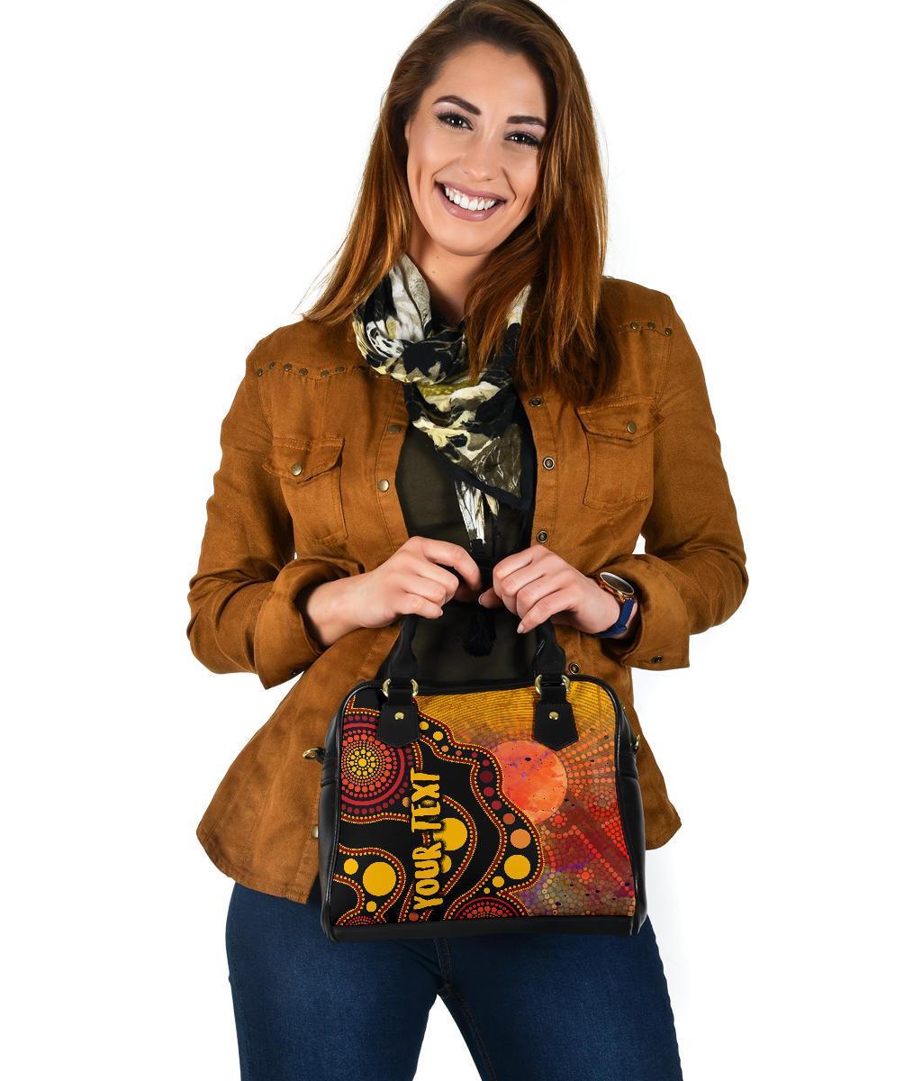 [Custom Text] Aboriginal Shoulder Handbag - Australia Indigenous Flag Circle Dot Painting Art (Golden) - Vibe Hoodie