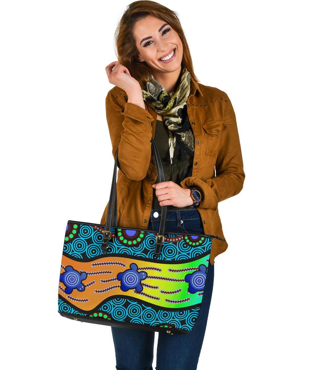 large-leather-tote-bag-aboriginal-turtle