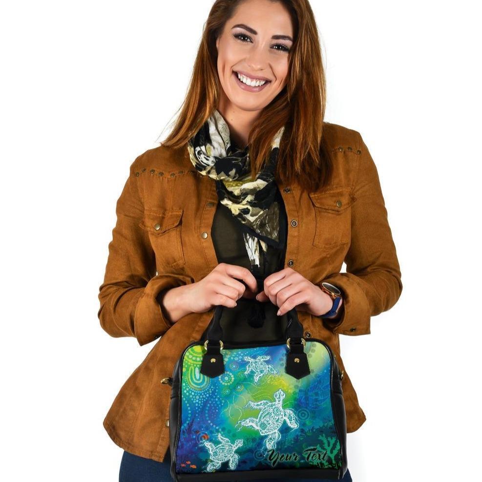 [Custom Text] Aboriginal Shoulder Handbag -  Indigenous Turtle Ocean Dot Painting Art - Vibe Hoodie