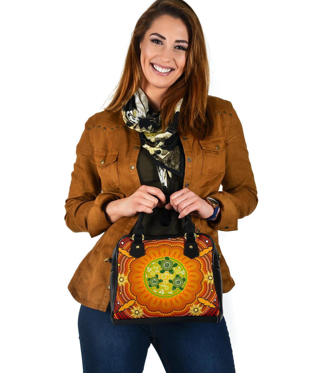 Aboriginal Shoulder Handbag , Turtle Circle Dot Painting Art- - Vibe Hoodie