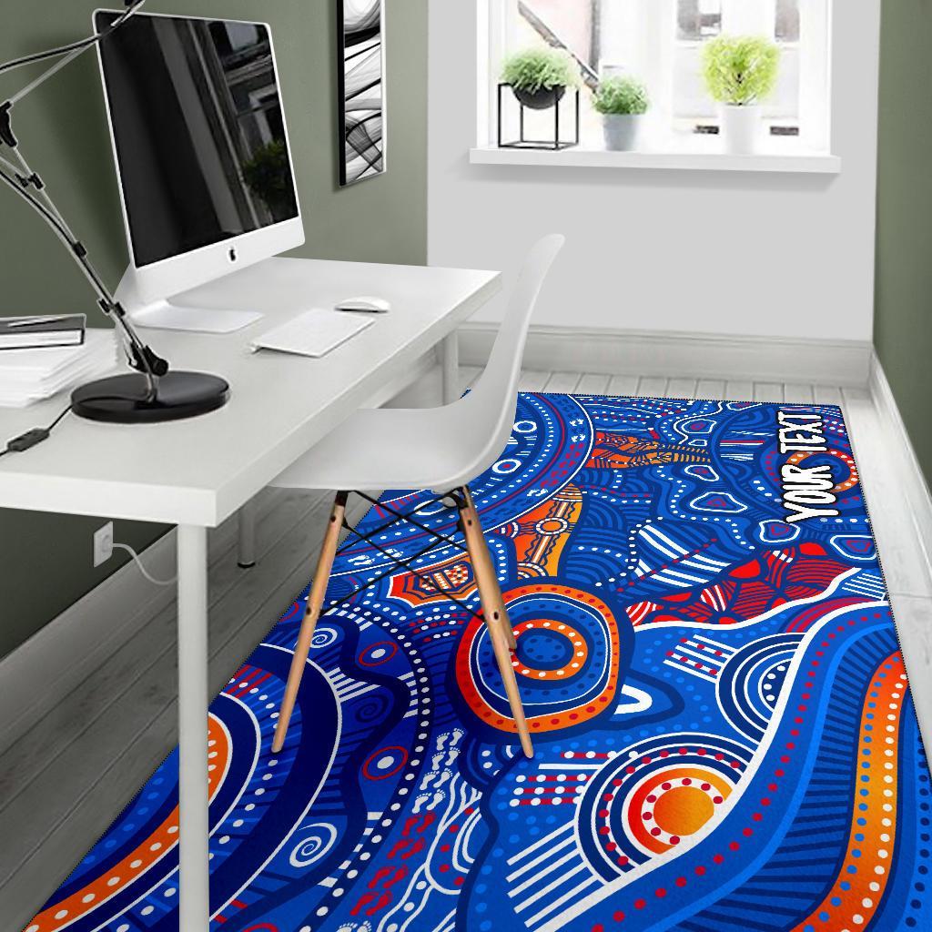 custom-text-aboriginal-area-rugs-indigenous-footprint-patterns-blue-color