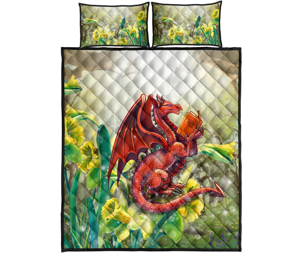 wales-quilt-bed-set-dragon-with-flowers