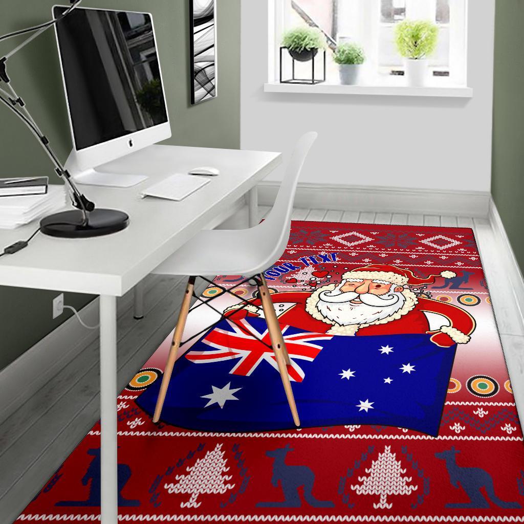 christmas-personalised-area-rug-australia-santa-claus-hold-the-flag-red