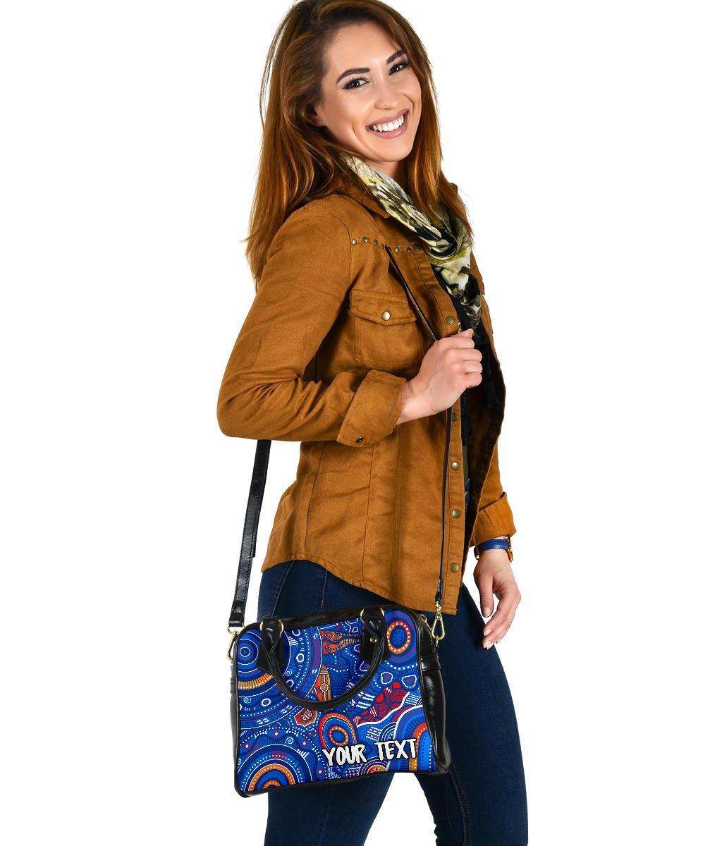 [Custom Text] Aboriginal Shoulder Handbag - Indigenous Footprint Patterns Blue Color - Vibe Hoodie