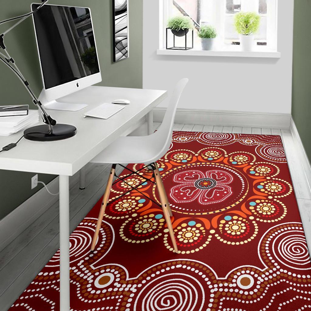 area-rug-aboriginal-dot-art-painting-with-red-poppy-flower