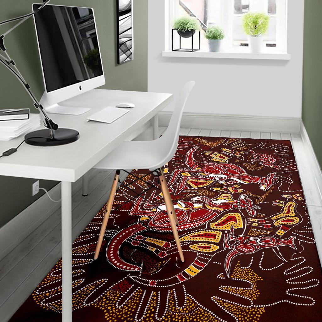 aboriginal-area-rug-kangaroo-family-with-hand-art