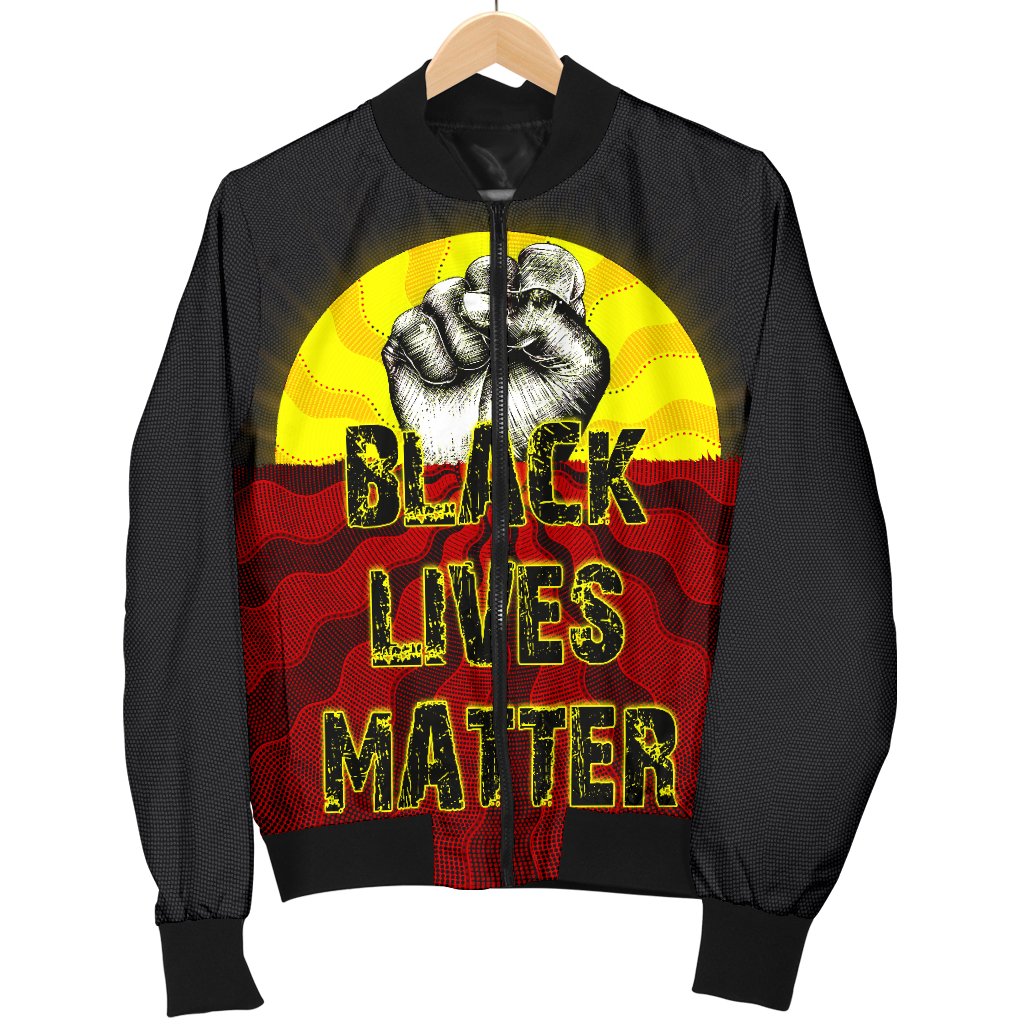 womens-bomber-jacket-aboriginal-black-lives-matter-sun-dot-painting