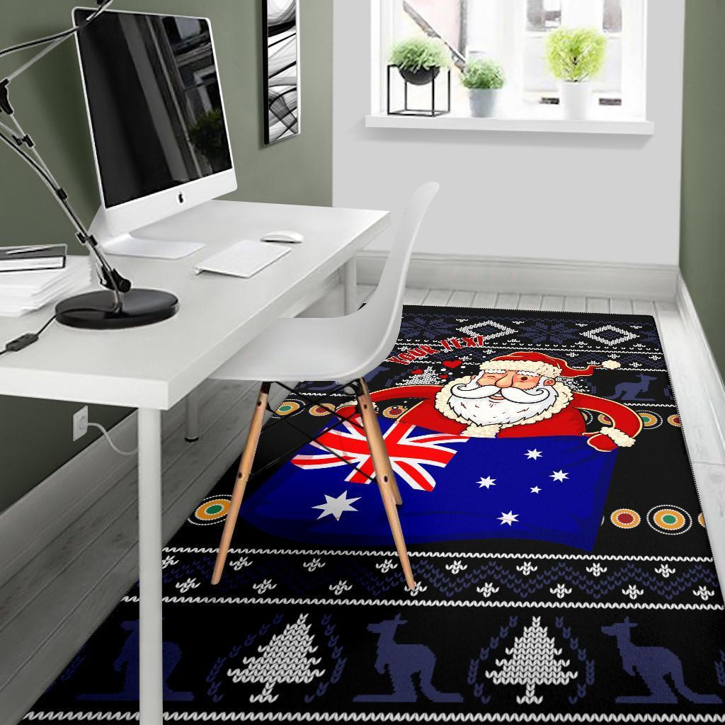 christmas-personalised-area-rug-australia-santa-claus-hold-the-flag-black