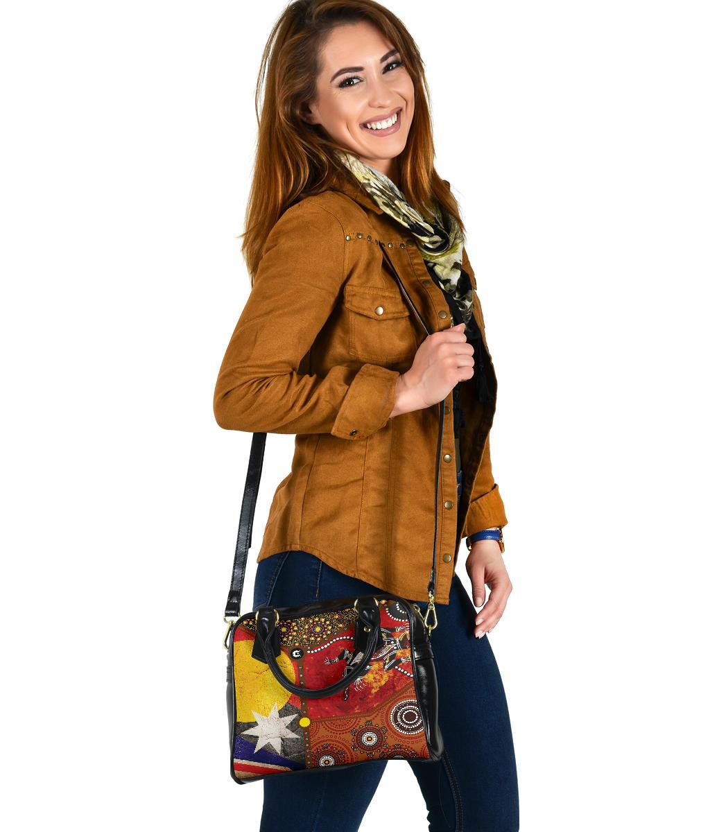 Shoulder Handbags - Aboriginal Dot Painting & Flags, Crocodile - Vibe Hoodie