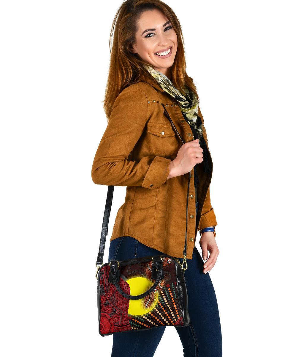 Aboriginal  Shoulder Handbag - Indigenous Snake Sun Dot Painting - Vibe Hoodie