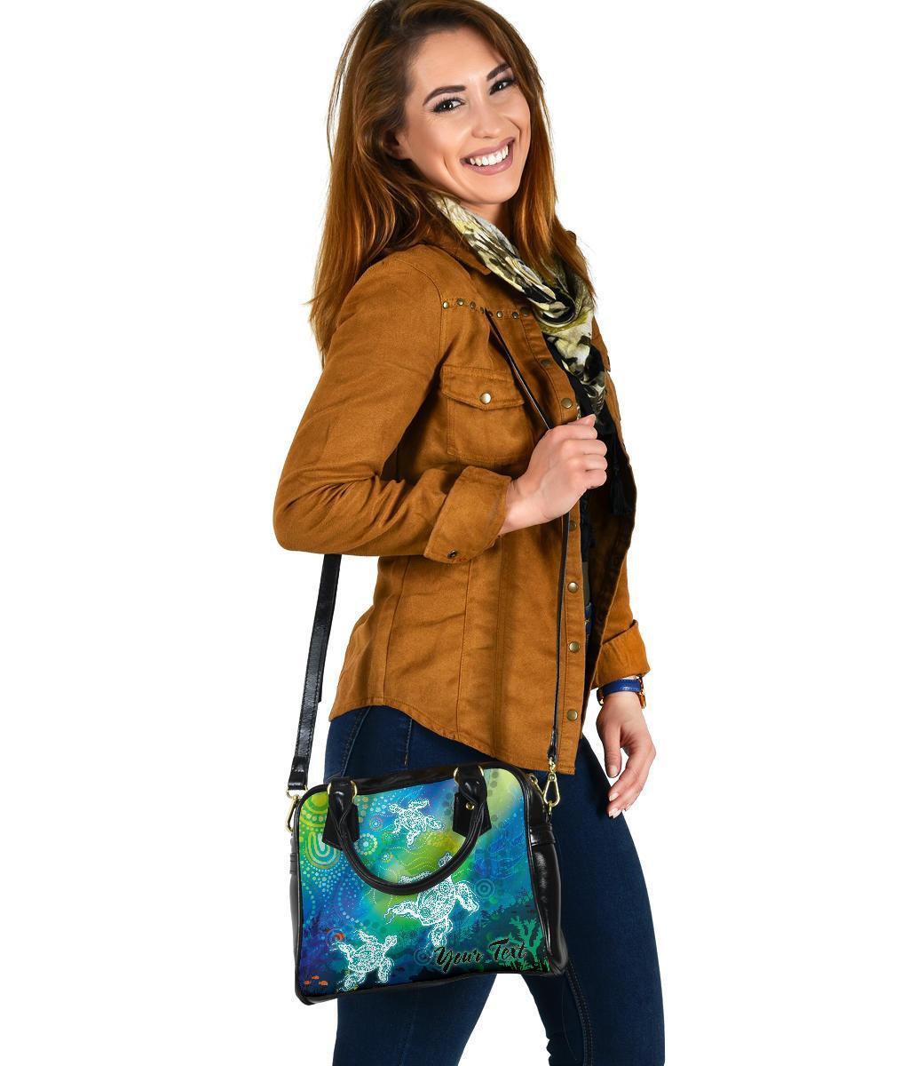 [Custom Text] Aboriginal Shoulder Handbag -  Indigenous Turtle Ocean Dot Painting Art - Vibe Hoodie