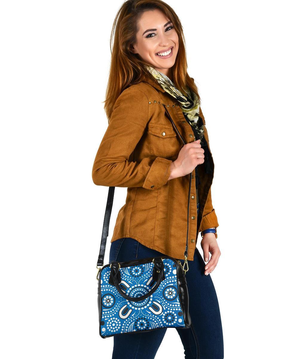 Shoulder Handbag - Indigenous Circle Dot Painting Blue Color - Vibe Hoodie