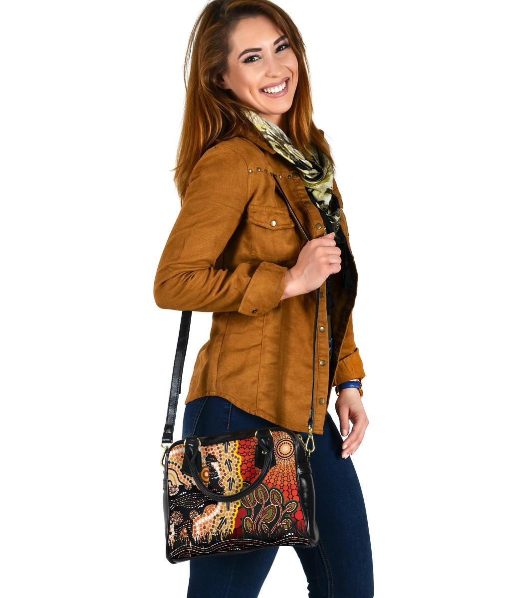 Shoulder Handbag - Australian Aboriginal Sun and Emu - Vibe Hoodie