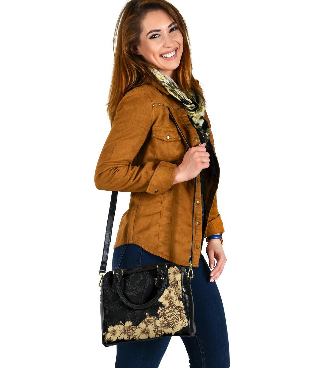 Hibiscus Plumeria Golden Turtle Shoulder Handbag - Vibe Hoodie