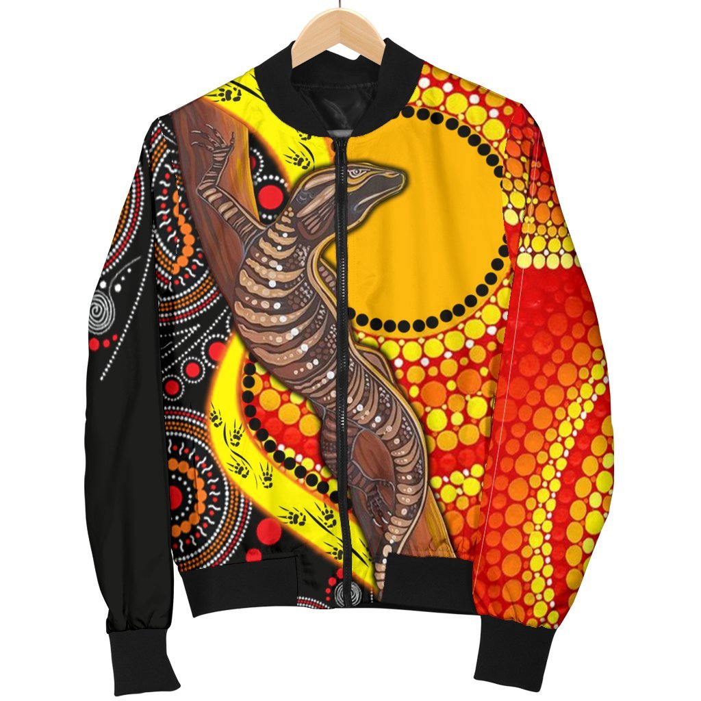 womens-bomber-jacket-australian-aboriginal-dot-painting-sun-and-lizard