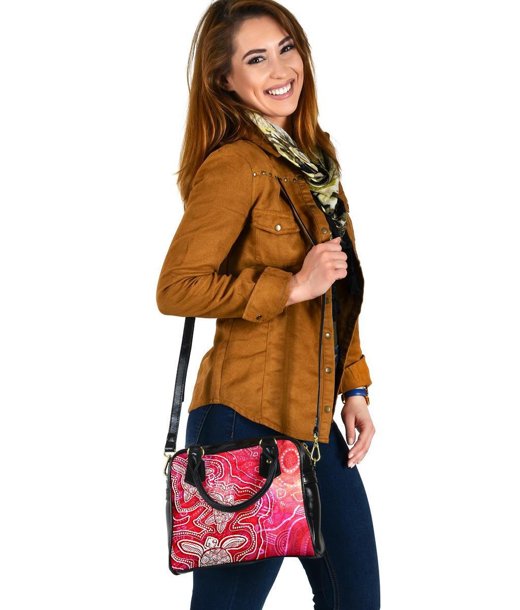 Aboriginal Shoulder Handbag - Sea Turtle With Indigenous Patterns (Pink) - Vibe Hoodie