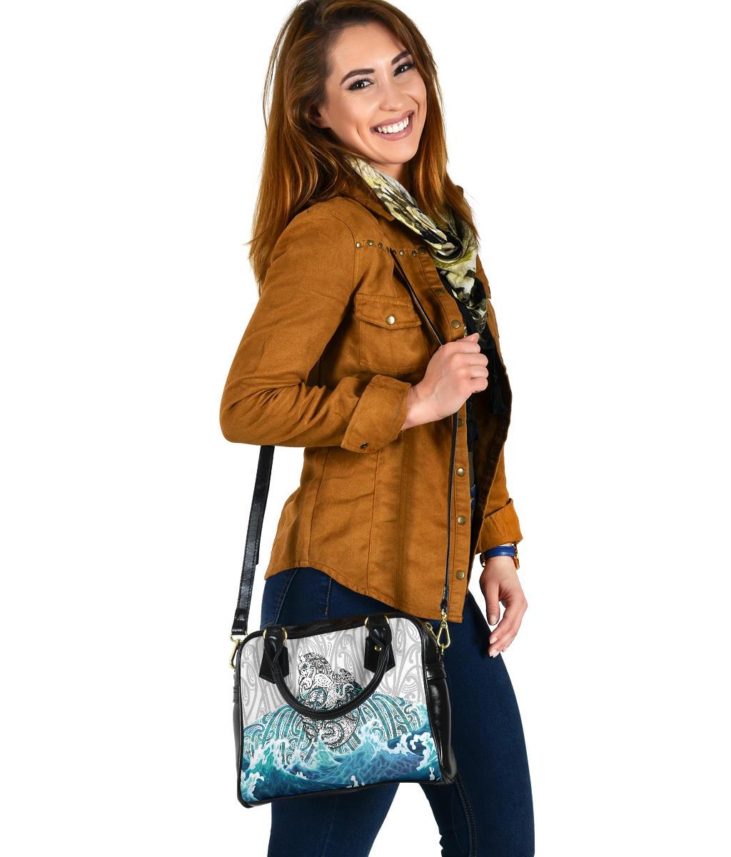 Maori Manaia The Blue Sea Shoulder Handbag, White - Vibe Hoodie