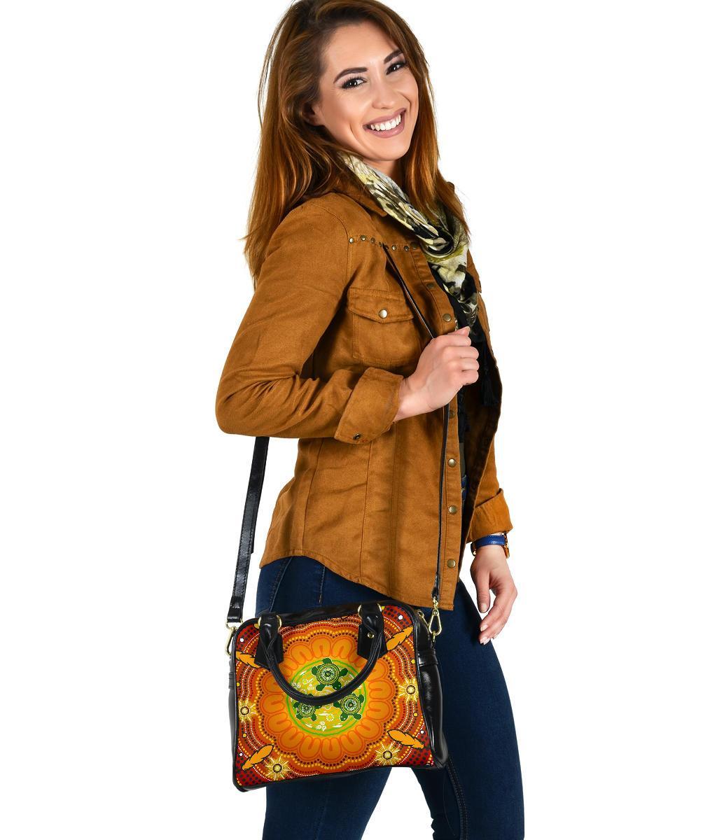 Aboriginal Shoulder Handbag , Turtle Circle Dot Painting Art- - Vibe Hoodie