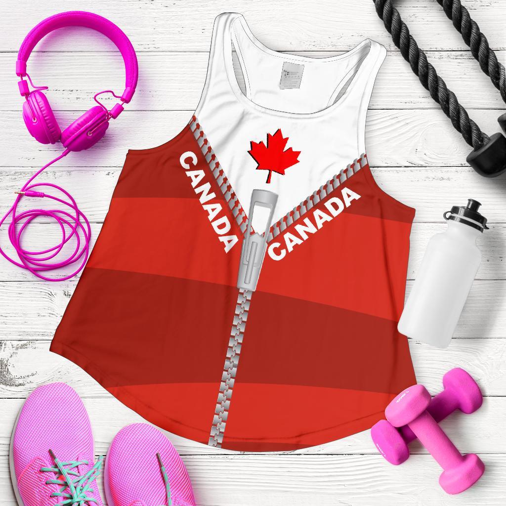 Canada Women Racerback Tank With Straight Zipper Style Red - Vibe Hoodie