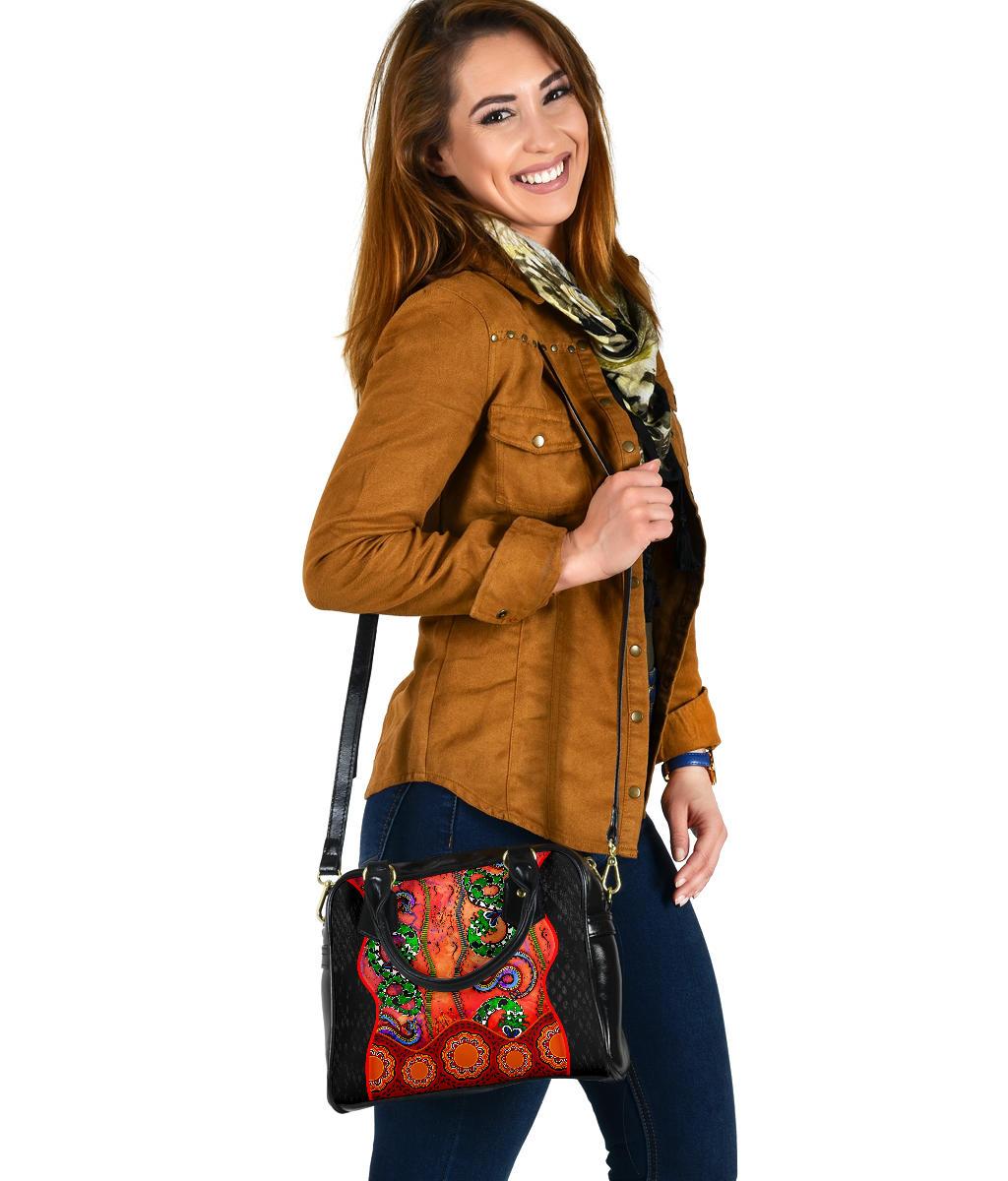 Aboriginal Shoulder Handbag - Aussie Indigenous Patterns Orange - Vibe Hoodie