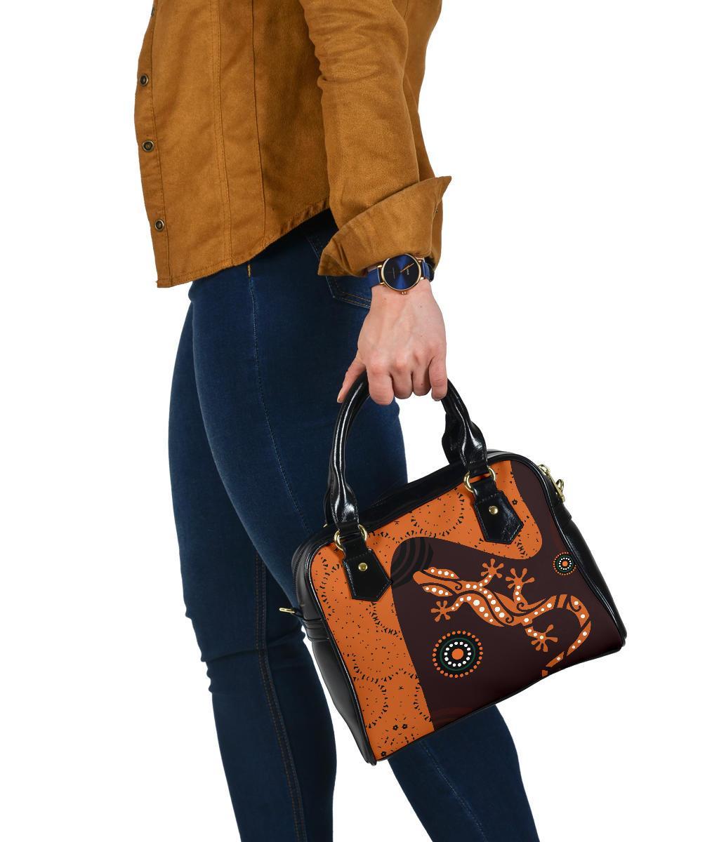 Aboriginal Shoulder Handbag - Lizard in Aboriginal Dreaming - Vibe Hoodie