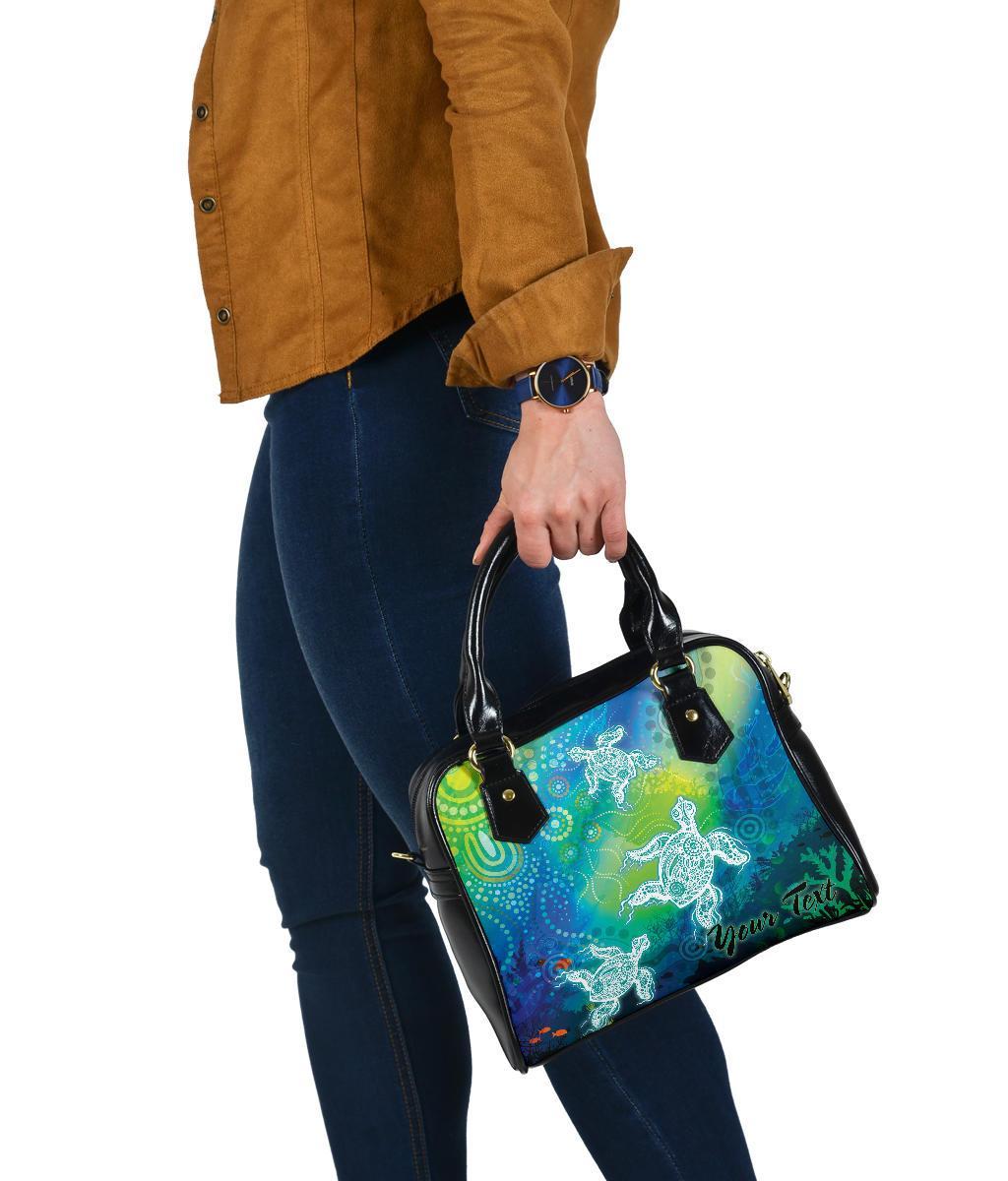 [Custom Text] Aboriginal Shoulder Handbag -  Indigenous Turtle Ocean Dot Painting Art - Vibe Hoodie