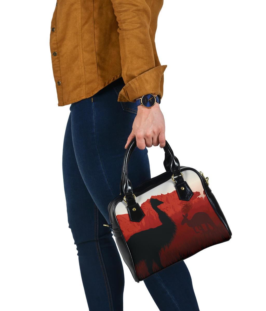 Shoulder Handbag - Australian Nature with Emu and Kangaroo - Vibe Hoodie