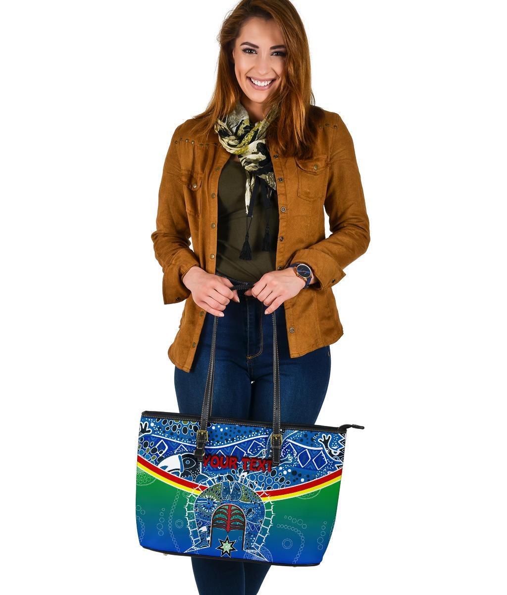 personalised-large-leather-tote-bag-torres-strait-symbol-with-aboriginal-patterns