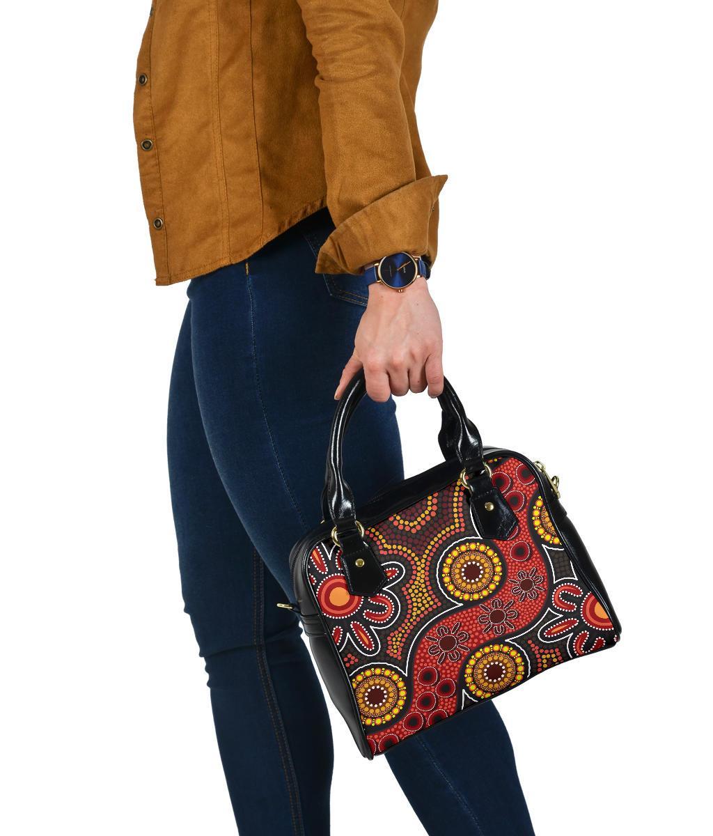 Aboriginal Shoulder Handbag - Indigenous Circle Dot Painting Style- - Vibe Hoodie