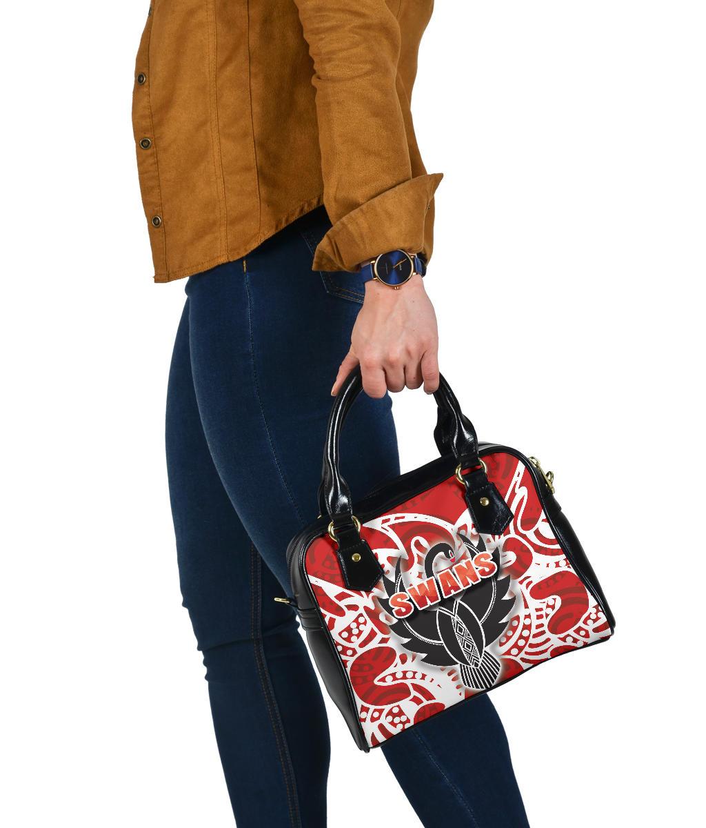 Sydney Shoulder Handbag Simple Indigenous Swans - Vibe Hoodie