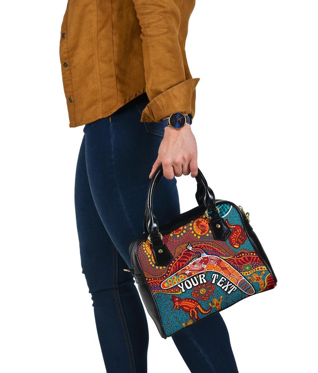 Aboriginal Personalised Shoulder Handbag - Indigenous Boomerang - Vibe Hoodie