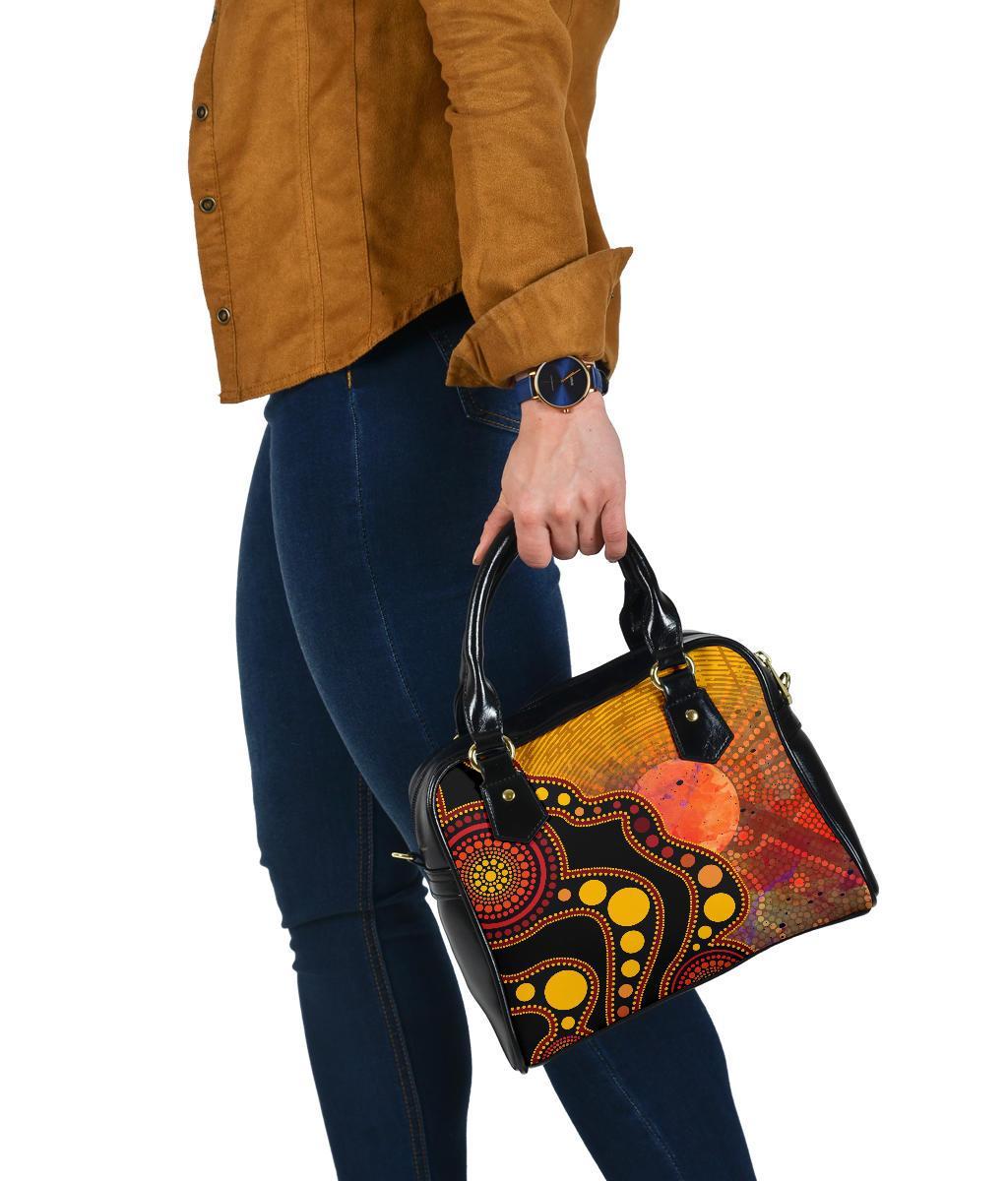 Aboriginal Shoulder Handbag - Australia Indigenous Flag Circle Dot Painting Art (Golden) - Vibe Hoodie