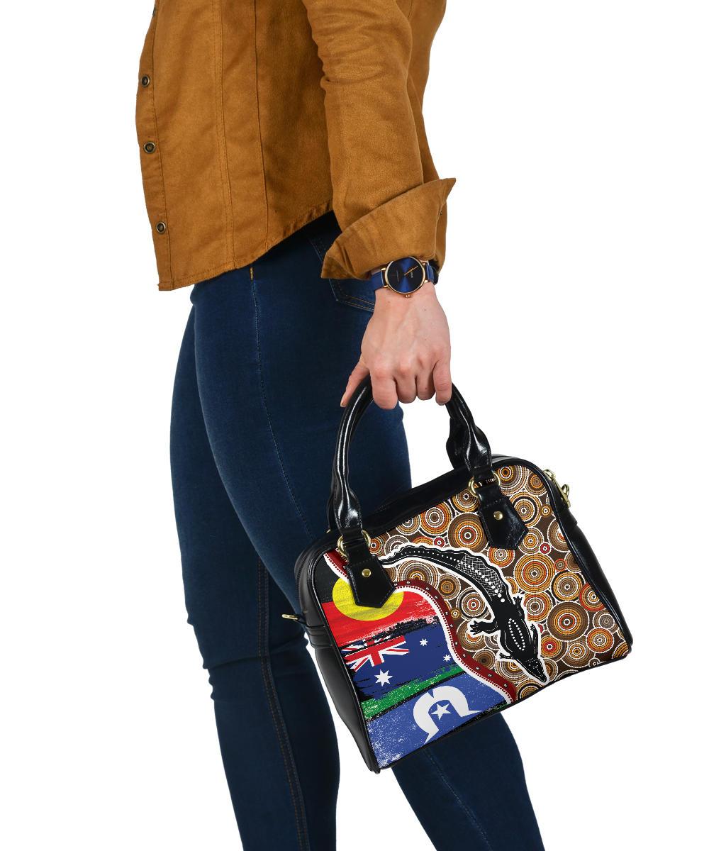 Shoulder Handbag - Australian Aboriginal Crocodile With NAIDOC Flags - Vibe Hoodie