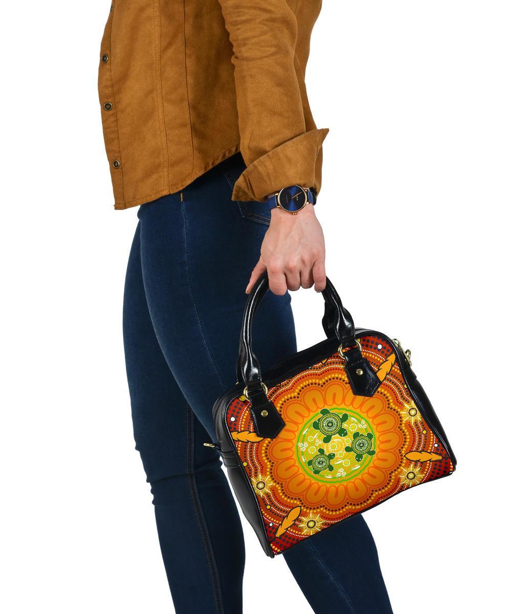 Aboriginal Shoulder Handbag , Turtle Circle Dot Painting Art- - Vibe Hoodie