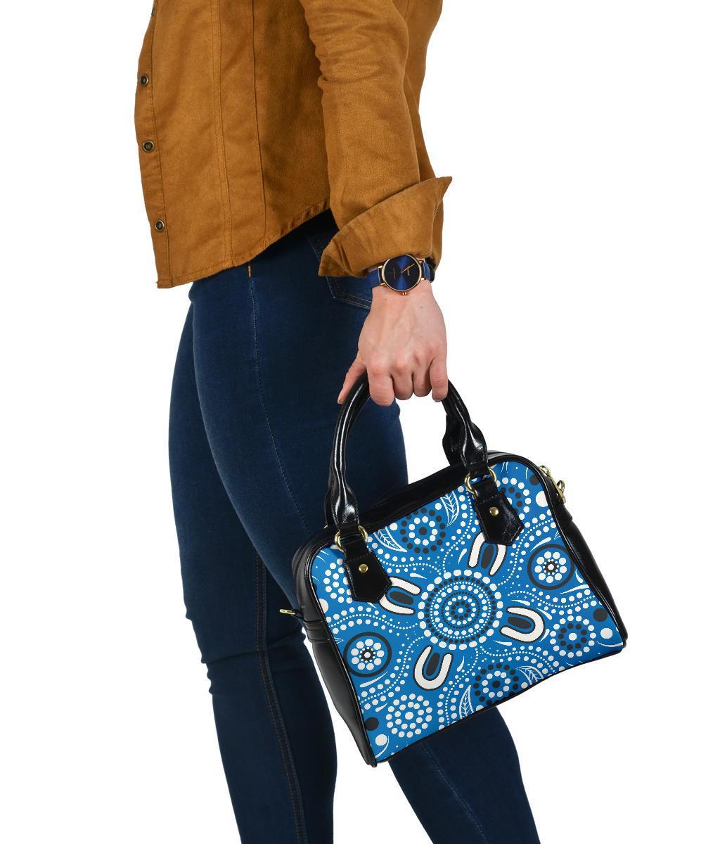 Shoulder Handbag - Indigenous Circle Dot Painting Blue Color - Vibe Hoodie