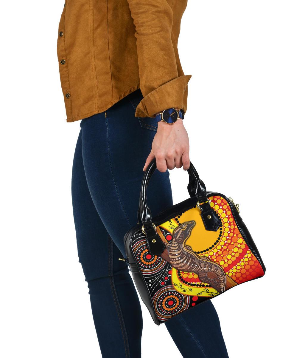 Shoulder Handbag - Australian Aboriginal Dot Painting Sun and Lizard - Vibe Hoodie