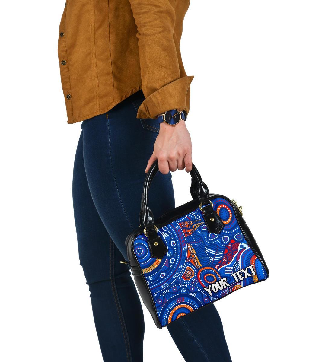 [Custom Text] Aboriginal Shoulder Handbag - Indigenous Footprint Patterns Blue Color - Vibe Hoodie