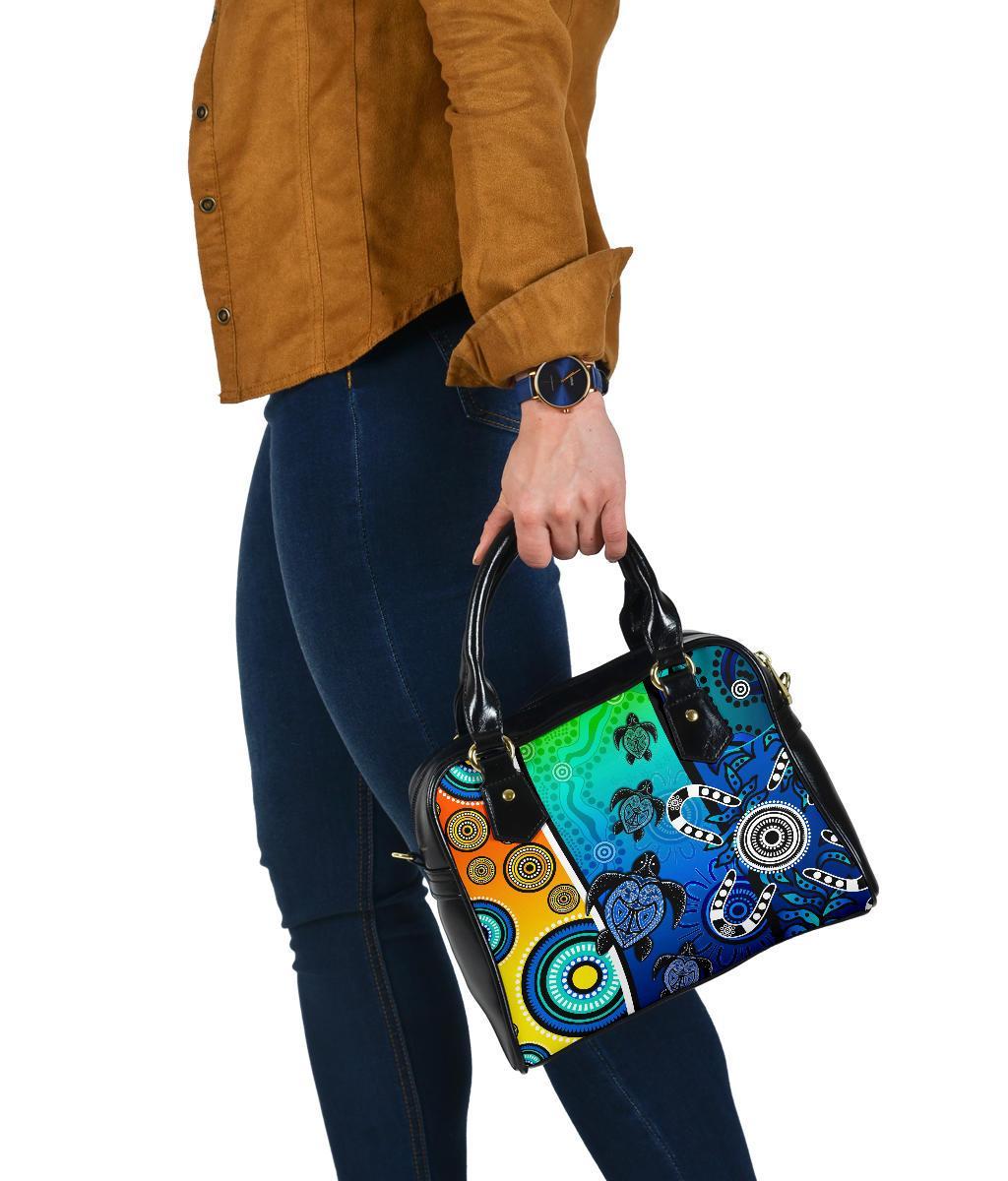 Aboriginal Shoulder Handbag - Indigenous Turtle Dot Painting Art - Vibe Hoodie