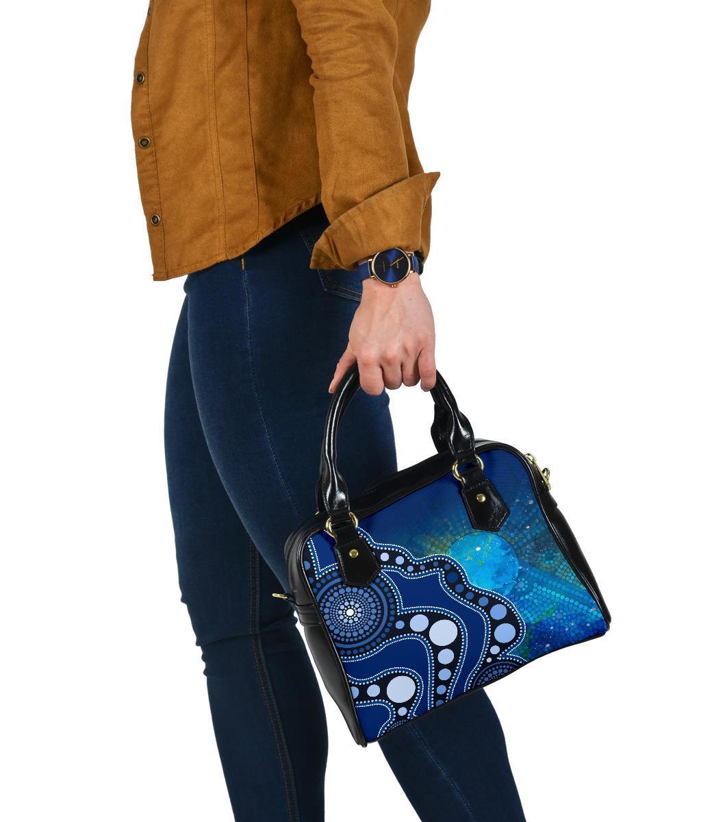 Aboriginal Shoulder Handbag - Australia Indigenous Flag Circle Dot Painting Art (Blue) - Vibe Hoodie