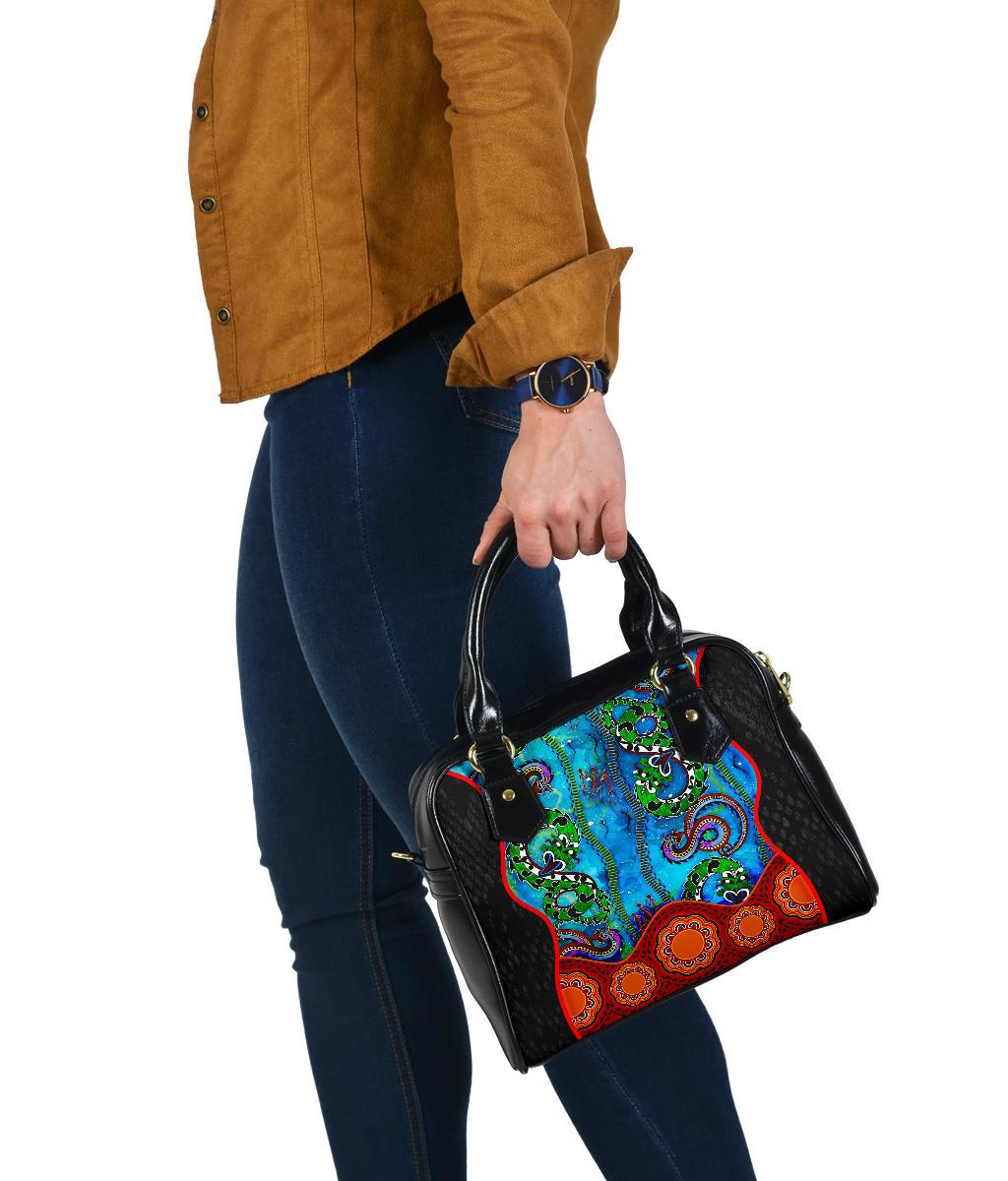 Aboriginal Shoulder Handbag - Aussie Indigenous Patterns Blue - Vibe Hoodie